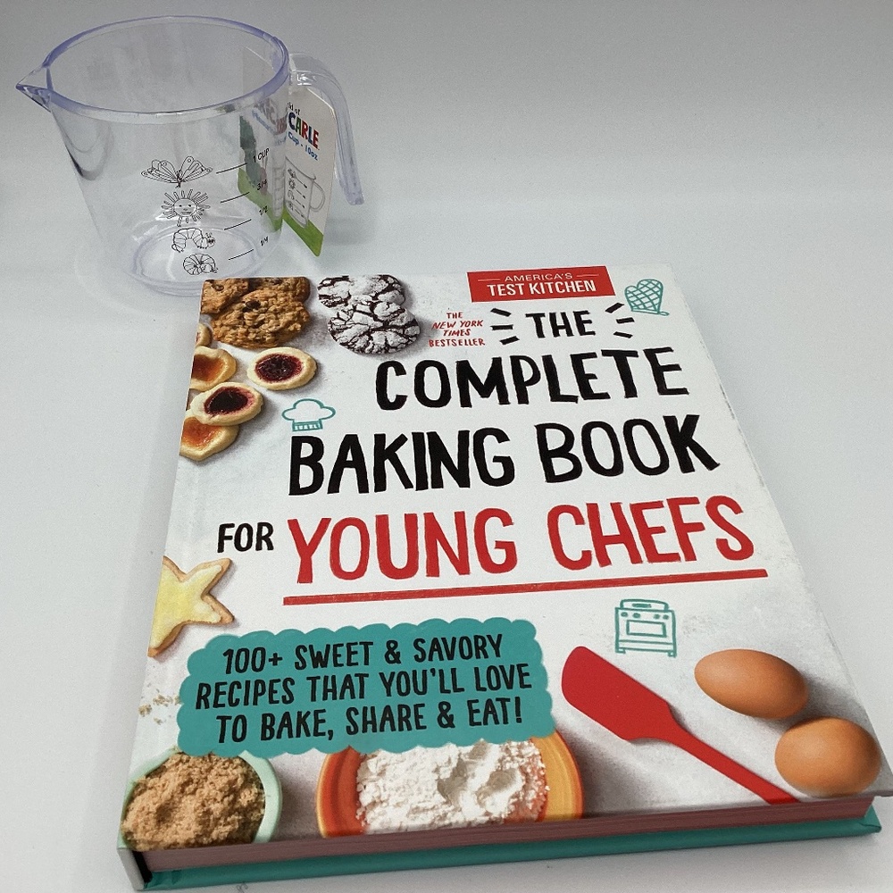 Americas Test Kitchen Baking Book for Young Chefs & Eric Carla’s measuring cup